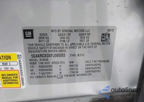 2015 Buick Enclave Premium from USA, damaged, VIN 5GAKRCKDXFJ386883